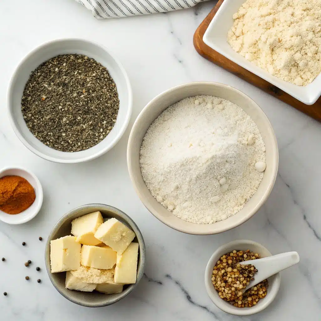 Ingredients for the crispy homemade gluten-free crackers recipe.