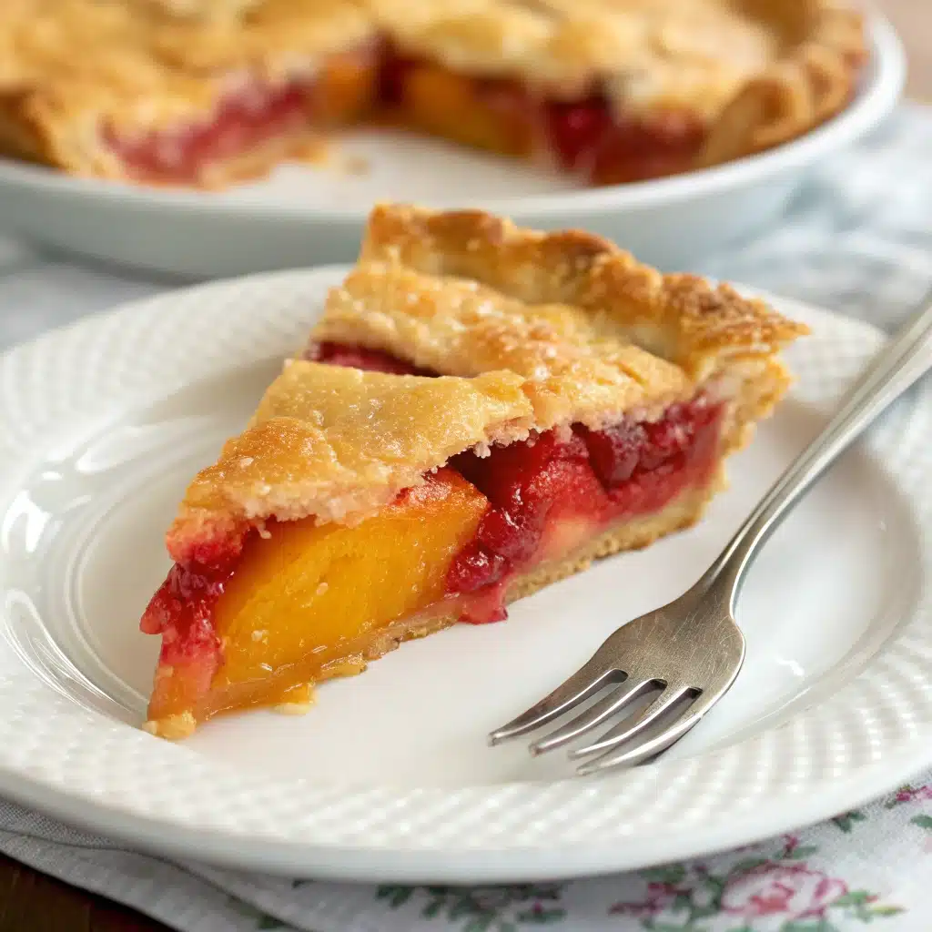 A slice of pie with a golden, flaky gluten-free pie crust.