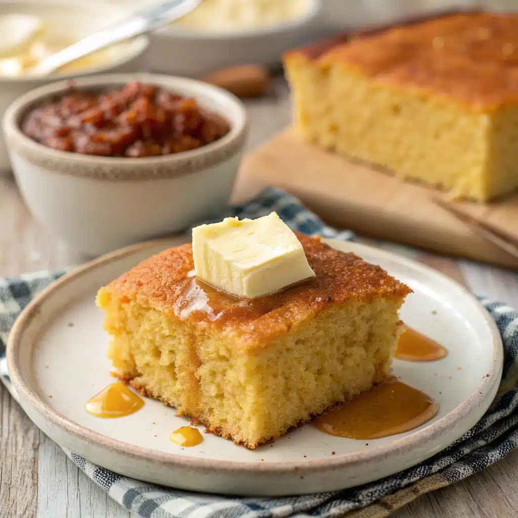 Pouring gluten-free cornbread batter into a hot, sizzling cast-iron skillet to create a crispy crust.