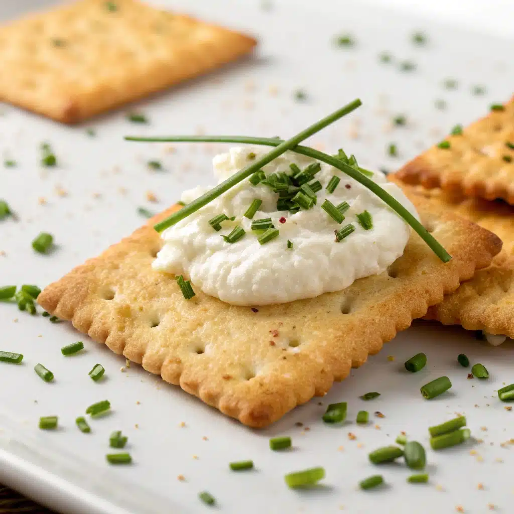 A single crispy gluten-free cracker with a dollop of goat cheese.