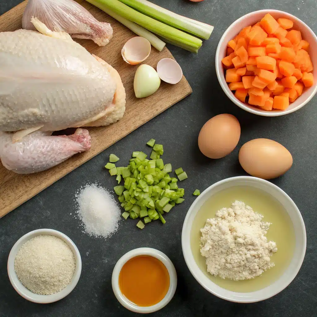 Ingredients for the from-scratch gluten-free chicken and dumplings recipe.