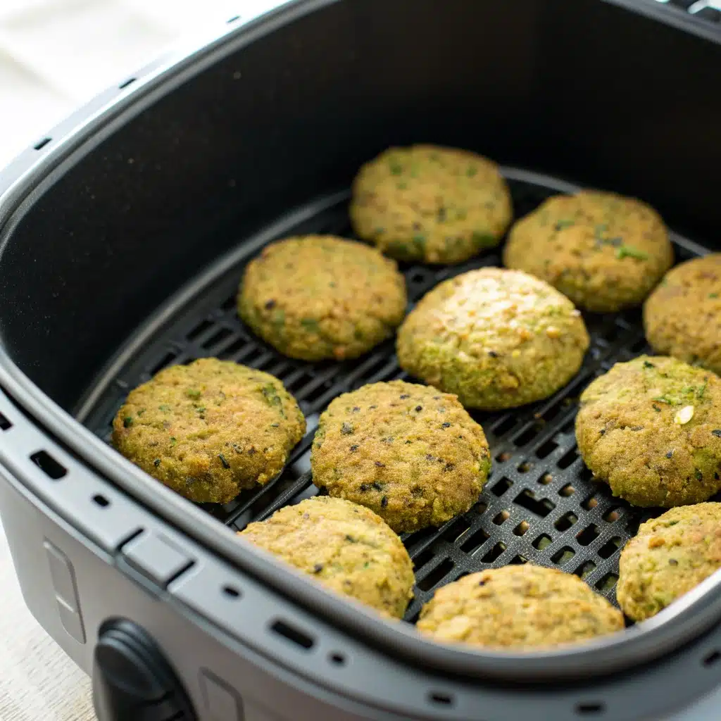 Gluten-Free Air Fryer Falafel cooking in a single layer inside the air fryer basket.