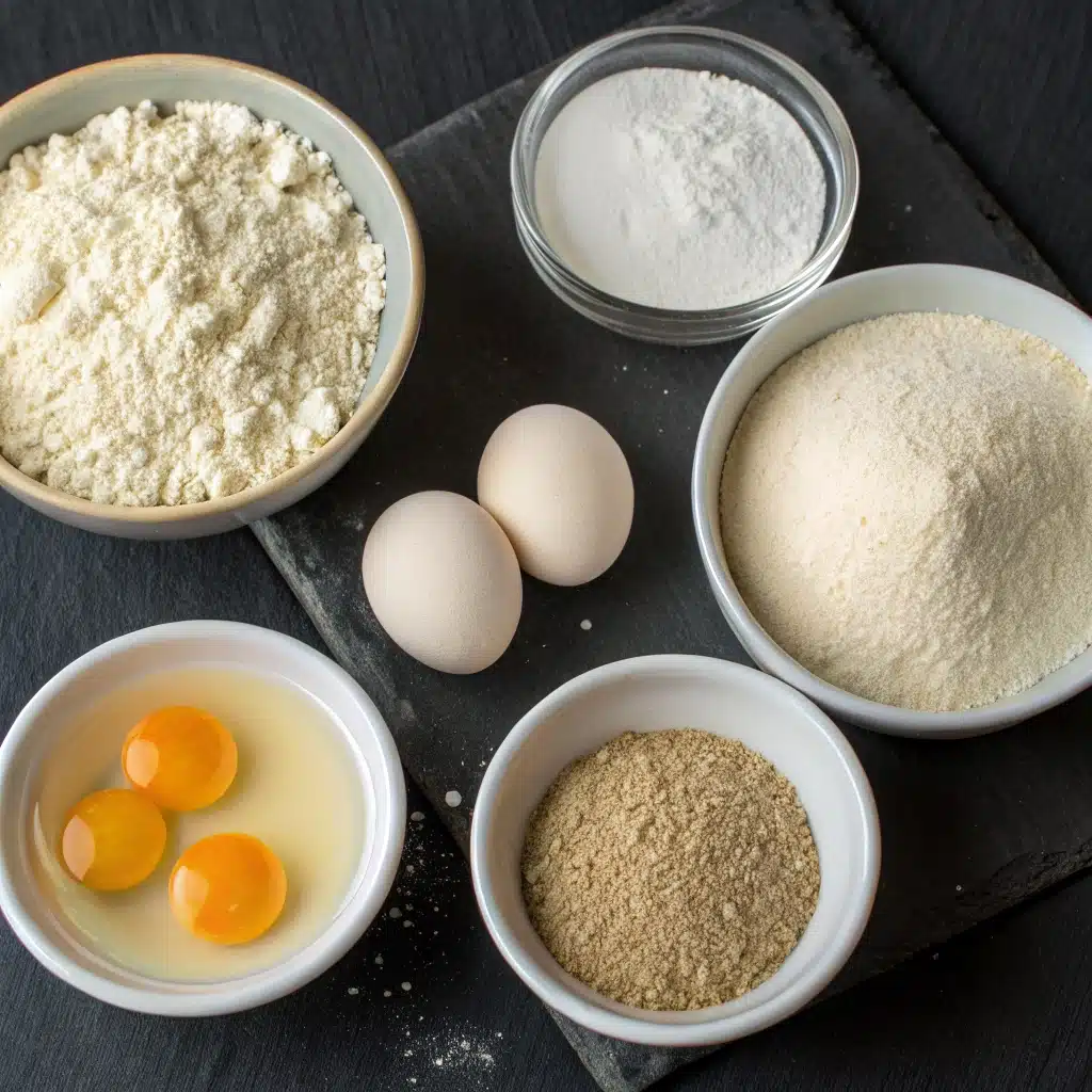 Ingredients for the gluten free hamburger buns recipe, including psyllium husk and a blend of gluten-free flours.