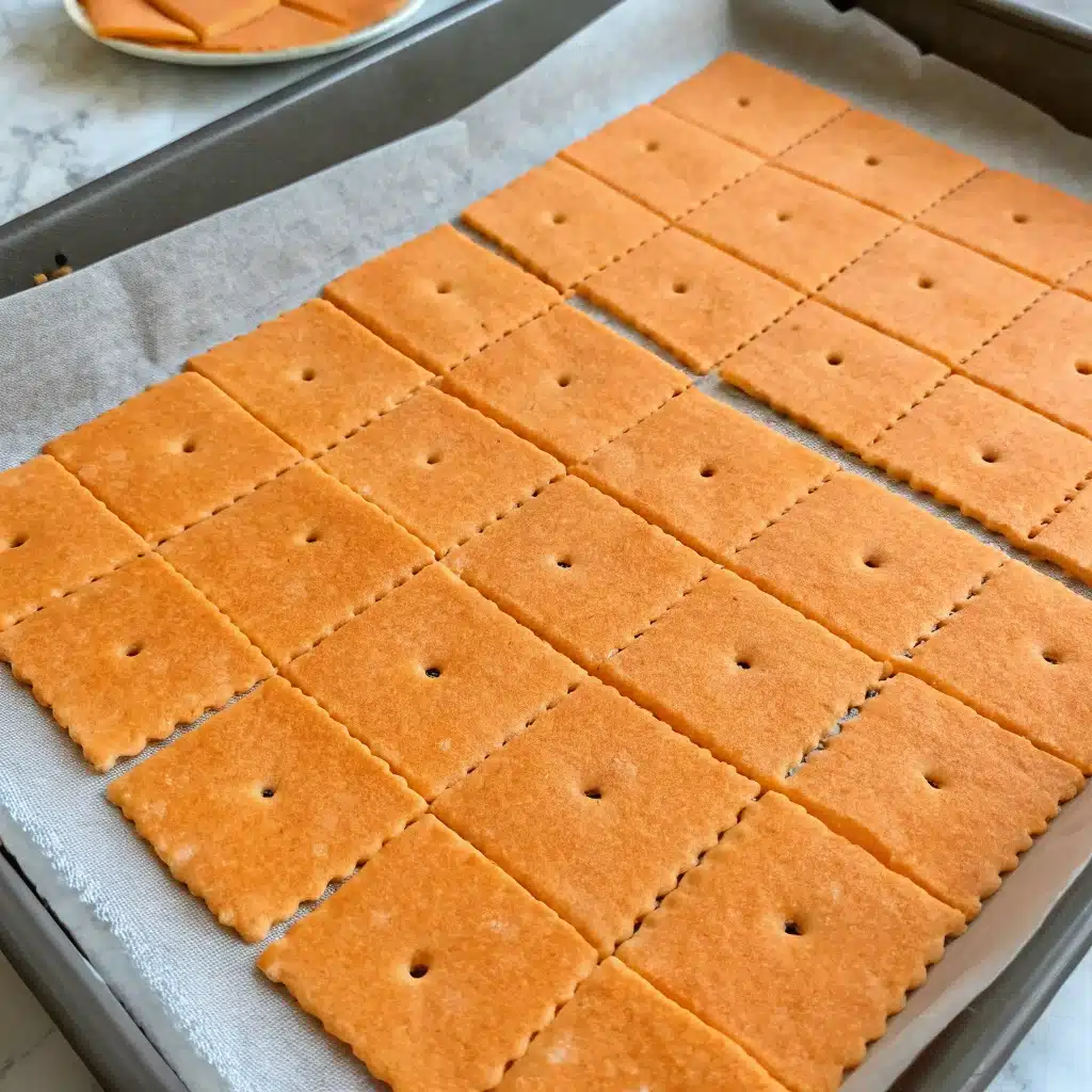 Uncooked Gluten-Free Cheese Cracker dough scored into squares on a baking sheet.