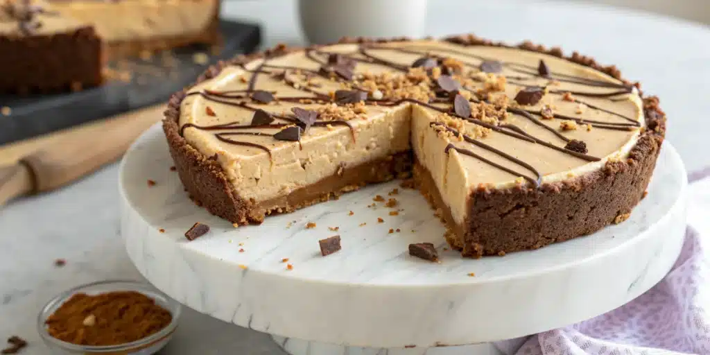 A creamy Gluten Free Peanut Butter Pie with a chocolate almond crust.
