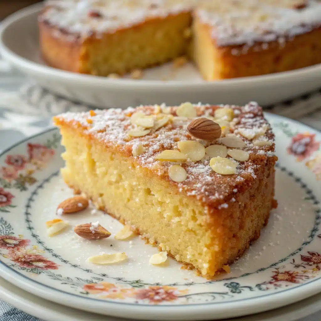 Gluten-Free Almond Orange Cake on a cake stand