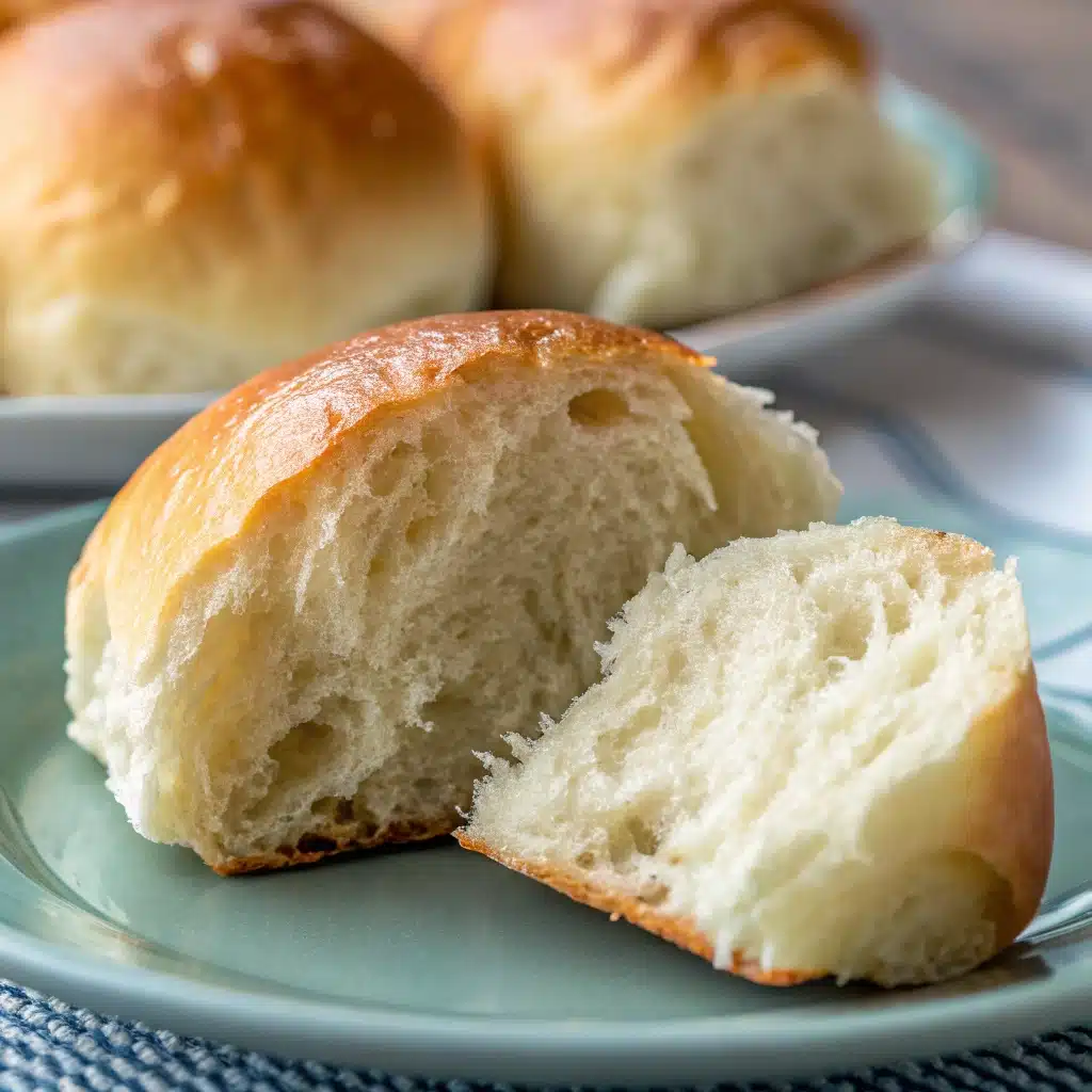 A close-up of a warm Gluten Free Dinner Roll with melting butter.