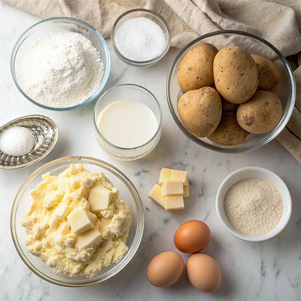 All ingredients for making gluten-free potato buns laid out