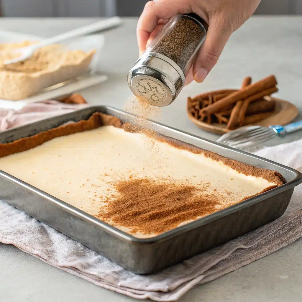 Sprinkling Cinnamon Sugar Over Cheesecake
