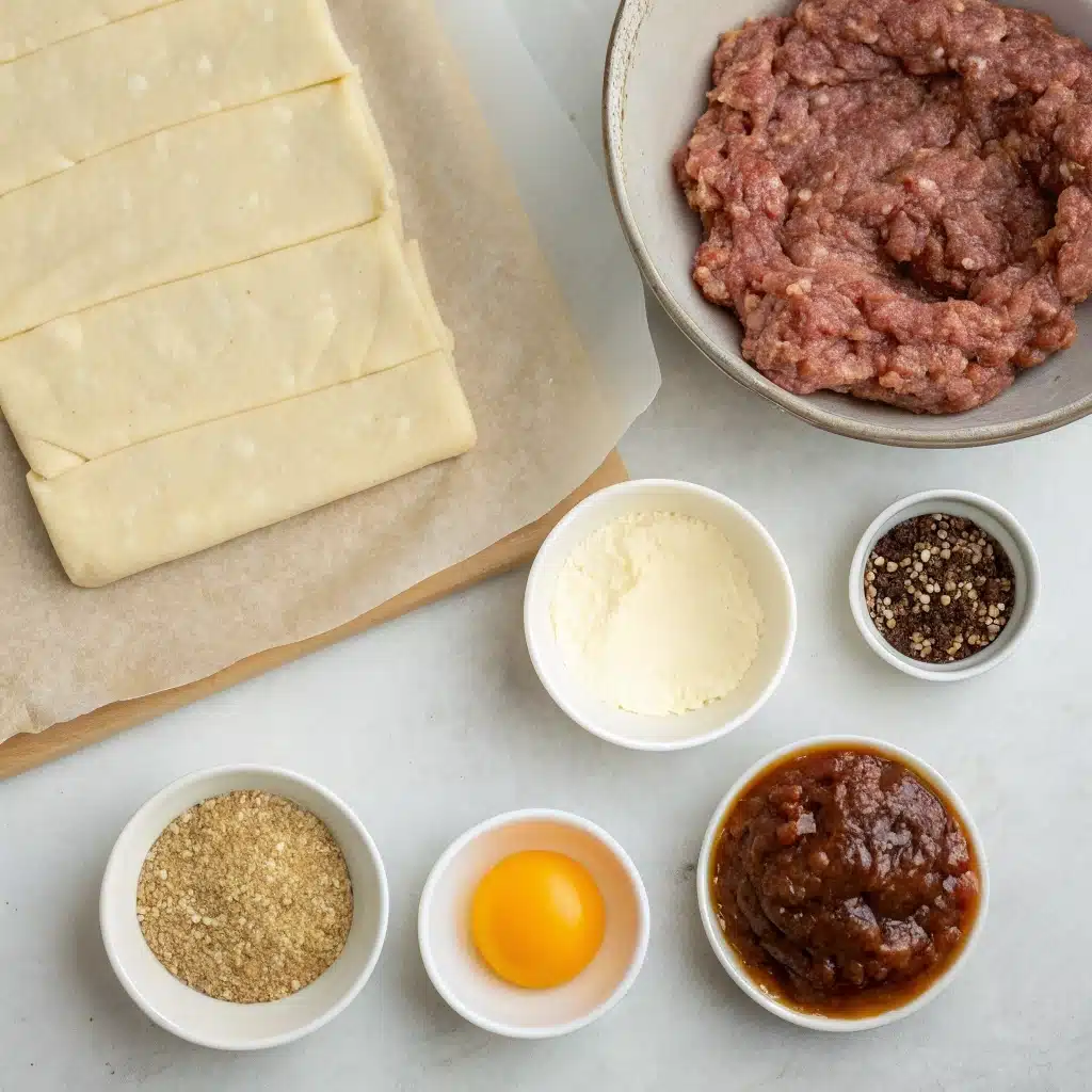 Gluten-free sausage roll ingredients laid out