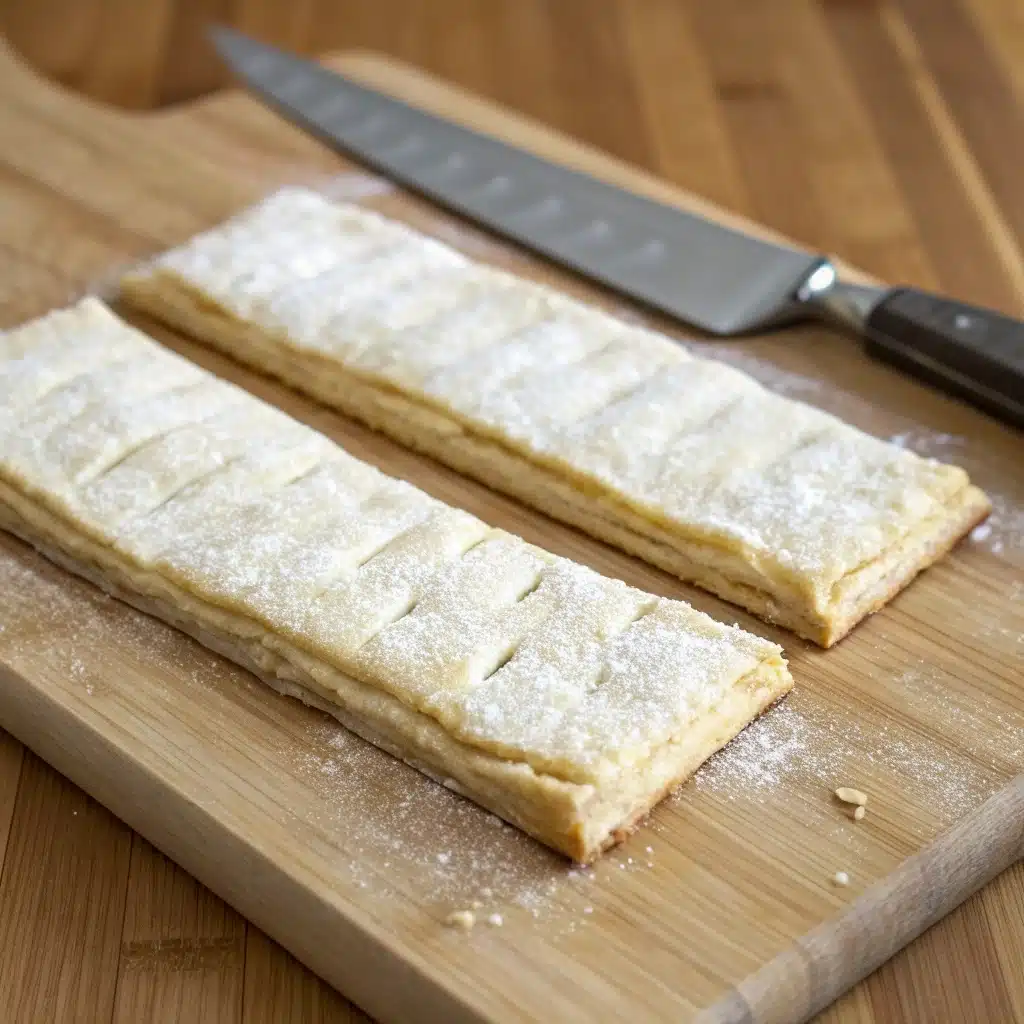 Sliced gluten-free puff pastry rectangles