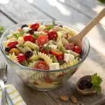 A serving of delicious gluten-free pasta salad on a plate.