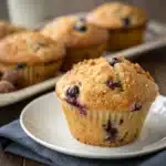 A single gluten free blueberry muffin on a plate