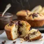An irresistible close-up of a moist Gluten-Free Banana Muffin split open to show the soft interior.