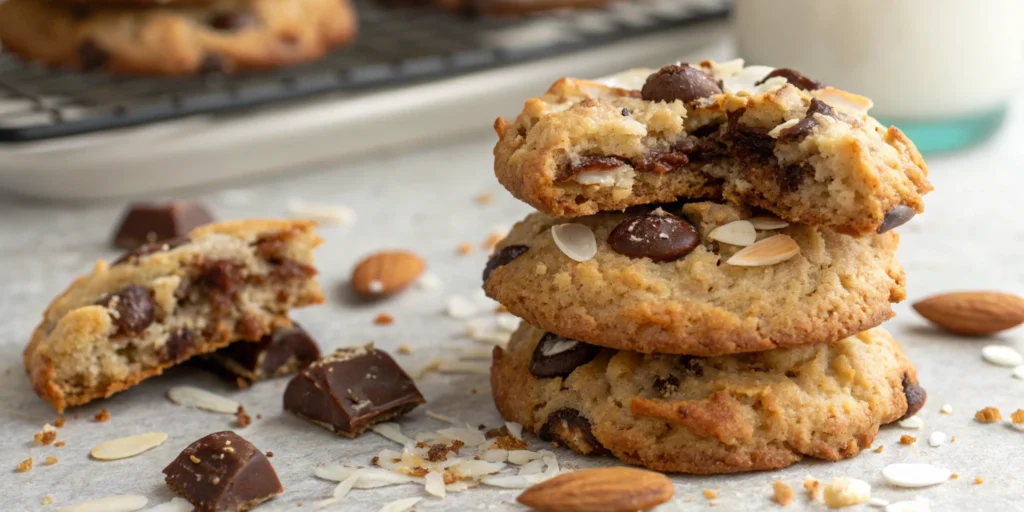 A beautiful stack of chewy Gluten-Free Almond Joy Cookies