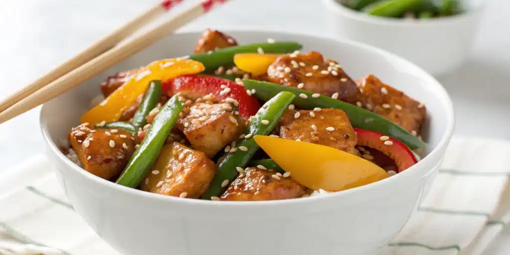 A delicious bowl of homemade Gluten-Free Honey Sesame Chicken Panda Express.