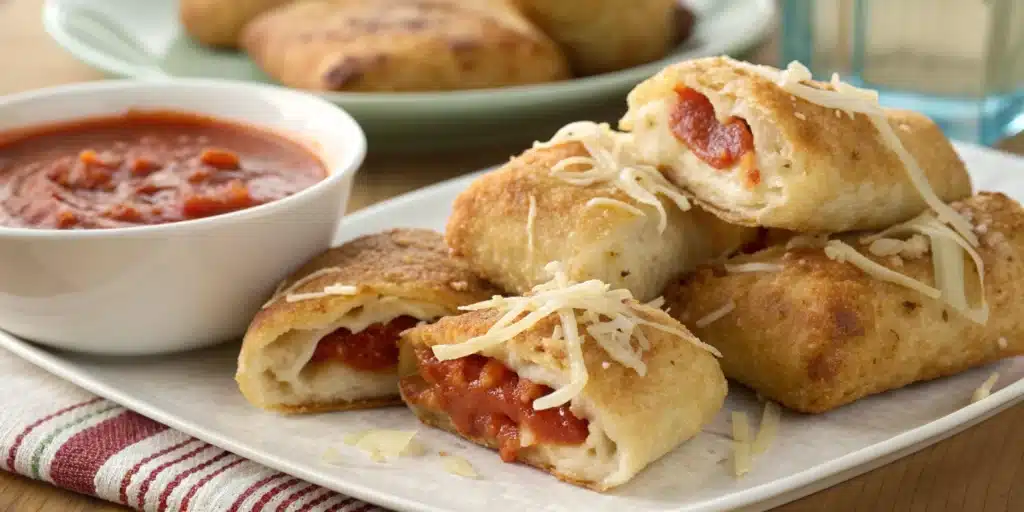 A fun and easy homemade after school snack for kids: gluten-free pizza rolls with a cheese pull.