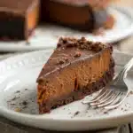 A close-up slice of dense Chocolate Pumpkin Torte.
