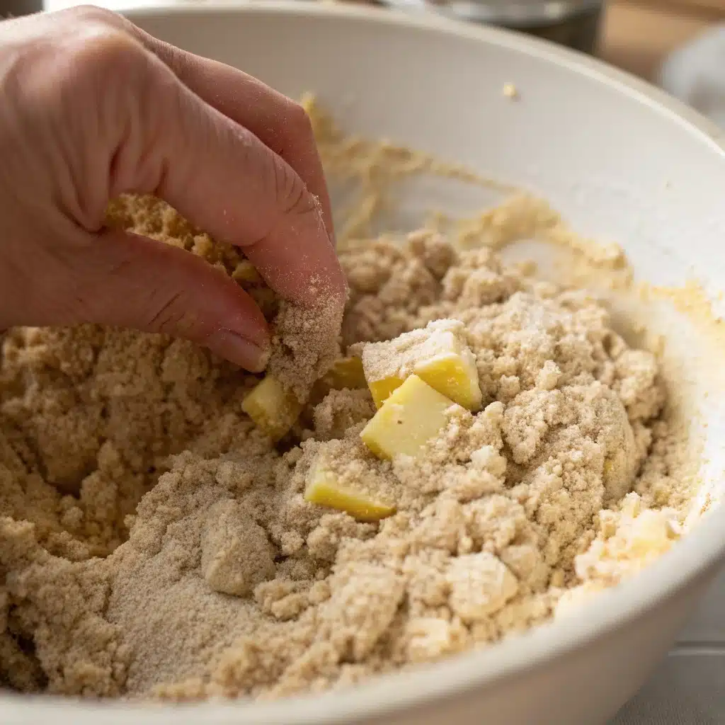  Gluten free flour and butter mixed to a sandy texture.