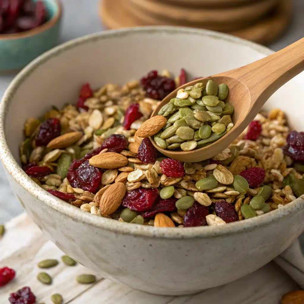 Mixing dry ingredients for gluten free energy cookies.