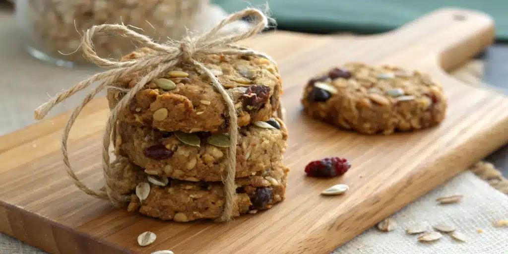 Stack of gluten free nut and seed energy cookies.