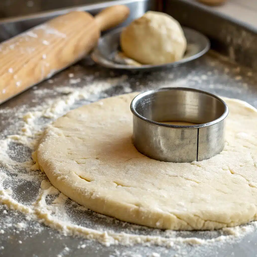 Cutting out gluten free scones from thick dough.