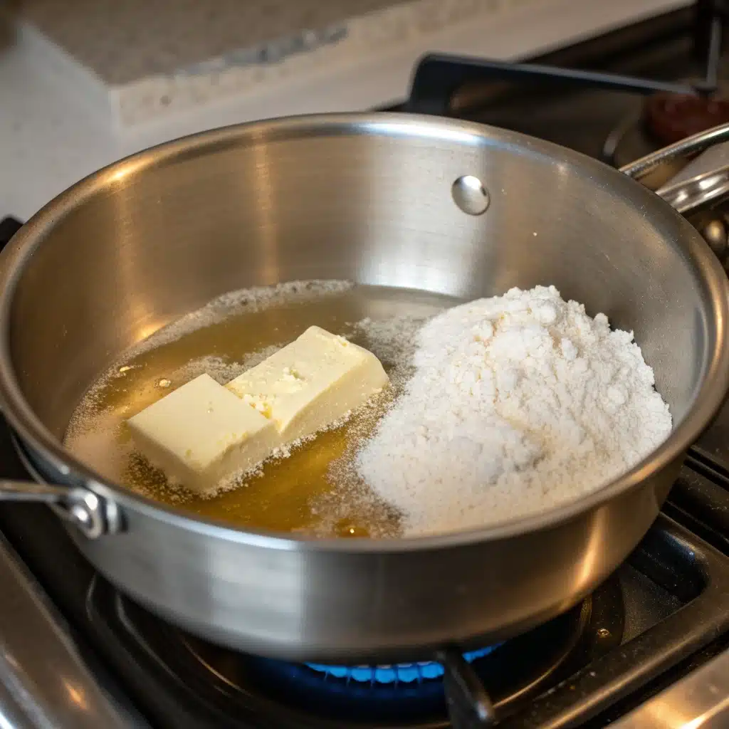  Ingredients for gravy in a pot before cooking.