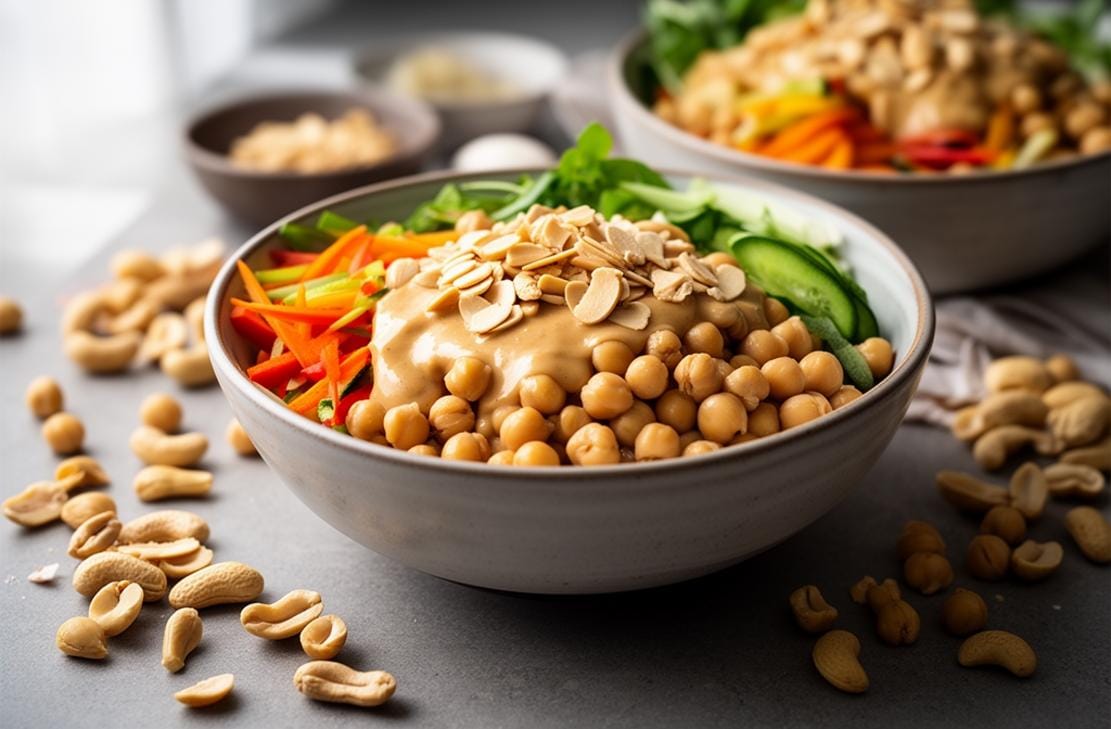Peanut Chickpea and Veggie Bowls