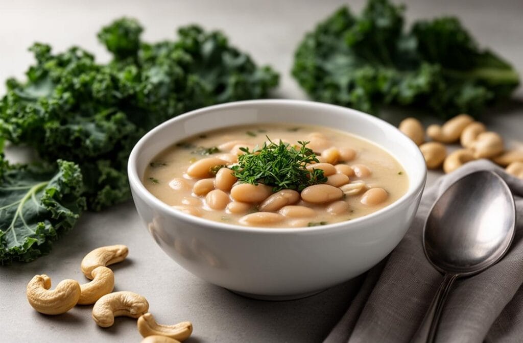 White Bean and Kale Soup Made with Cashew Cream