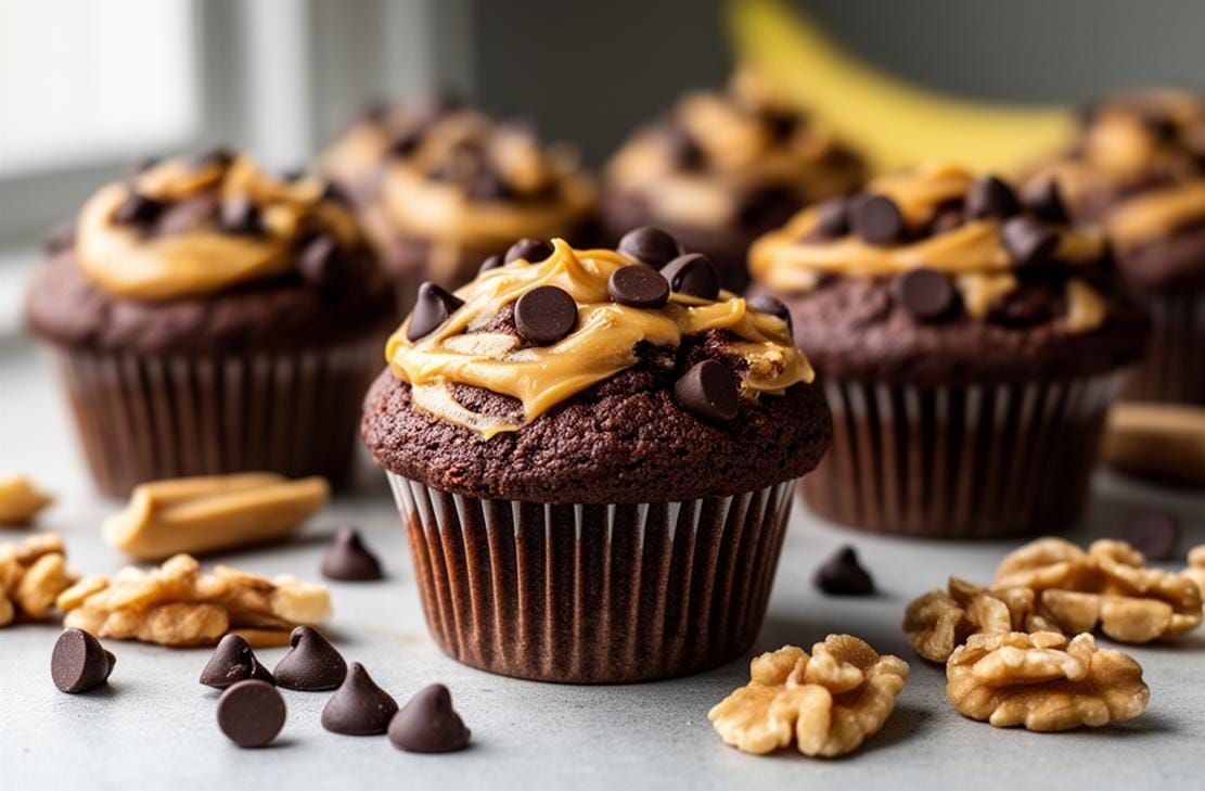 Chocolate Peanut Butter Banana Muffins
